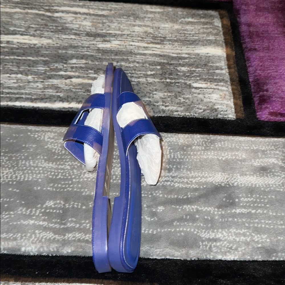 Blue Leather Slide Sandals - Picture 5 of 8